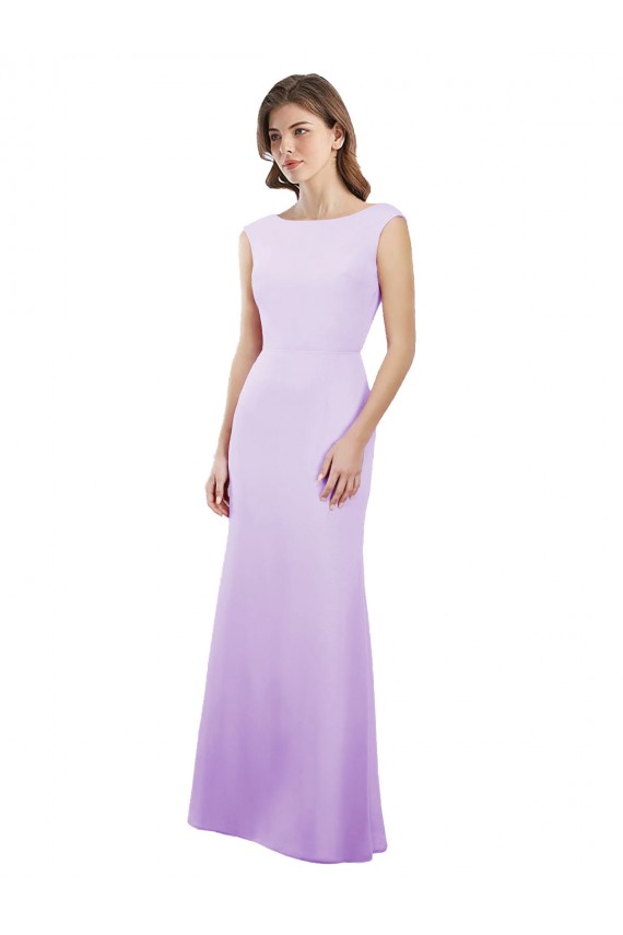 Soft Chiffon Open Back Long Round Neck Column Bridesmaid Dress Plymouth