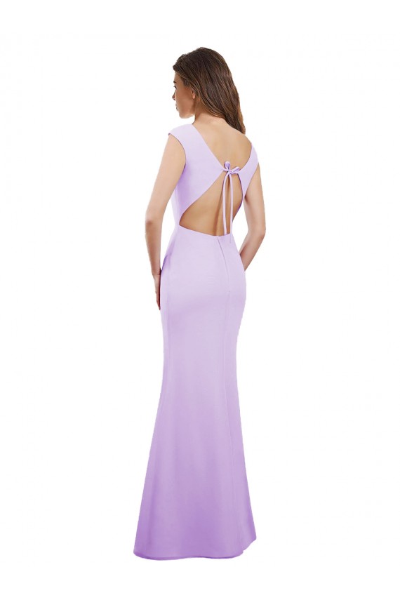 Soft Chiffon Open Back Long Round Neck Column Bridesmaid Dress Plymouth