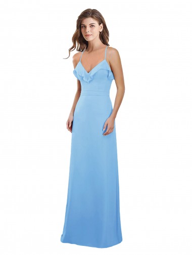 Soft Chiffon Open Back Long Spaghetti Straps Periwinkle A-Line Bridesmaid Dress Plymouth
