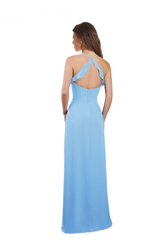 Soft Chiffon Open Back Long Spaghetti Straps Periwinkle A-Line Bridesmaid Dress Plymouth