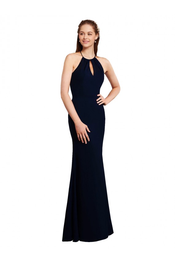 Soft Chiffon Criss Cross Open Back Long Halter Neck Mermaid Bridesmaid Dress Plymouth