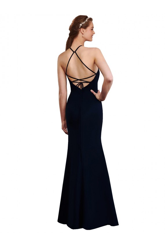 Soft Chiffon Criss Cross Open Back Long Halter Neck Mermaid Bridesmaid Dress Plymouth