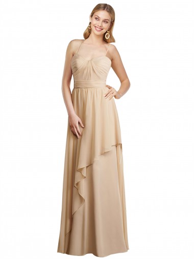 Soft Chiffon Criss Cross Open Back Long Spaghetti Straps A-Line Bridesmaid Dress Plymouth
