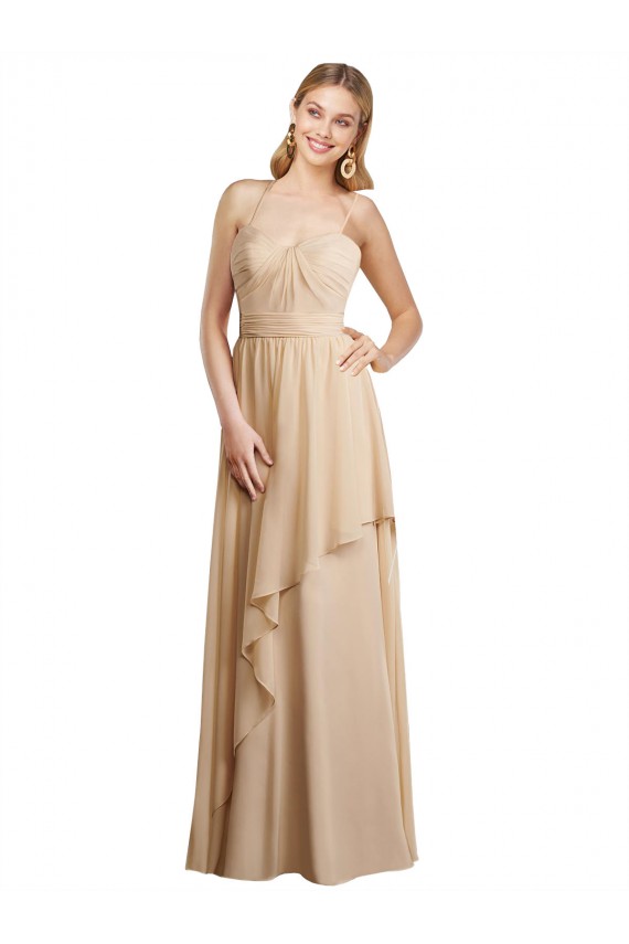 Soft Chiffon Criss Cross Open Back Long Spaghetti Straps A-Line Bridesmaid Dress Plymouth