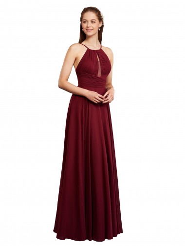 Chiffon Open Back Long Spaghetti Straps A-Line Bridesmaid Dress / Evening Dress Plymouth