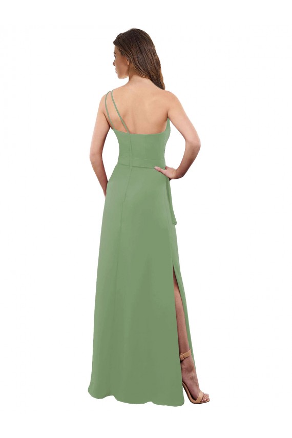 Soft Chiffon Long One Shoulder Seagrass A-Line Bridesmaid Dress Plymouth