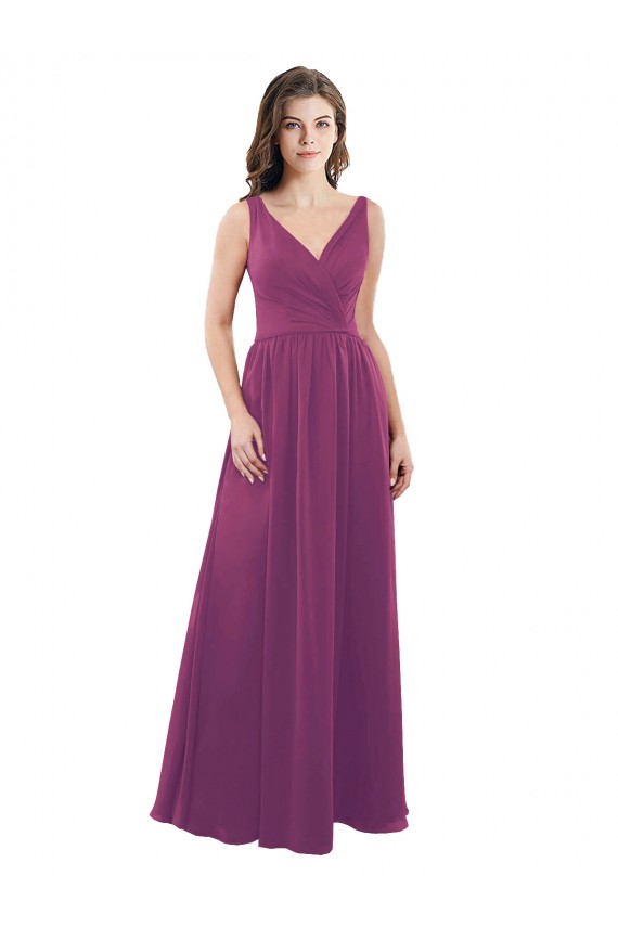 Soft Chiffon V-Back Long V-Neck Wild Berry A-Line Bridesmaid Dress Plymouth