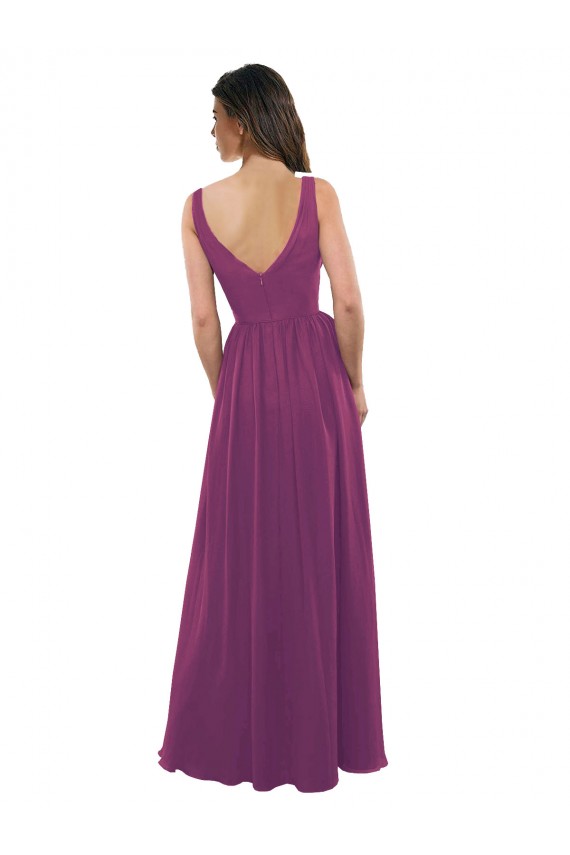 Soft Chiffon V-Back Long V-Neck Wild Berry A-Line Bridesmaid Dress Plymouth