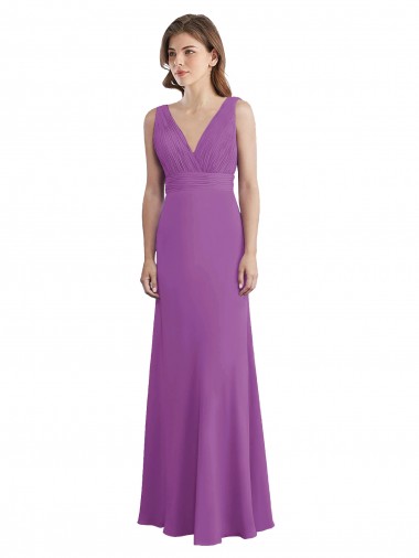 Soft Chiffon Low Back Long V-Neck Dahlia A-Line Bridesmaid Dress Plymouth
