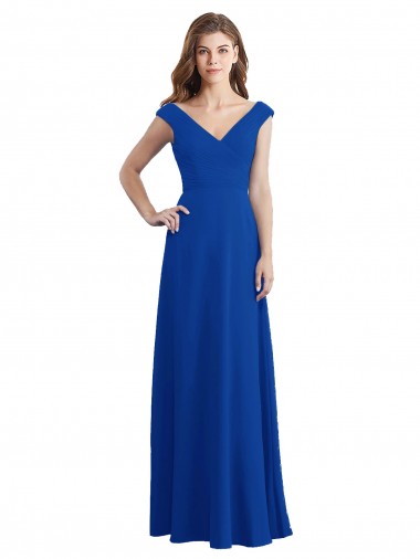 Chiffon Long V-Neck Royal Blue A-Line Bridesmaid Dress / Evening Dress Plymouth