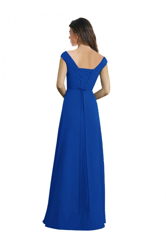 Chiffon Long V-Neck Royal Blue A-Line Bridesmaid Dress / Evening Dress Plymouth