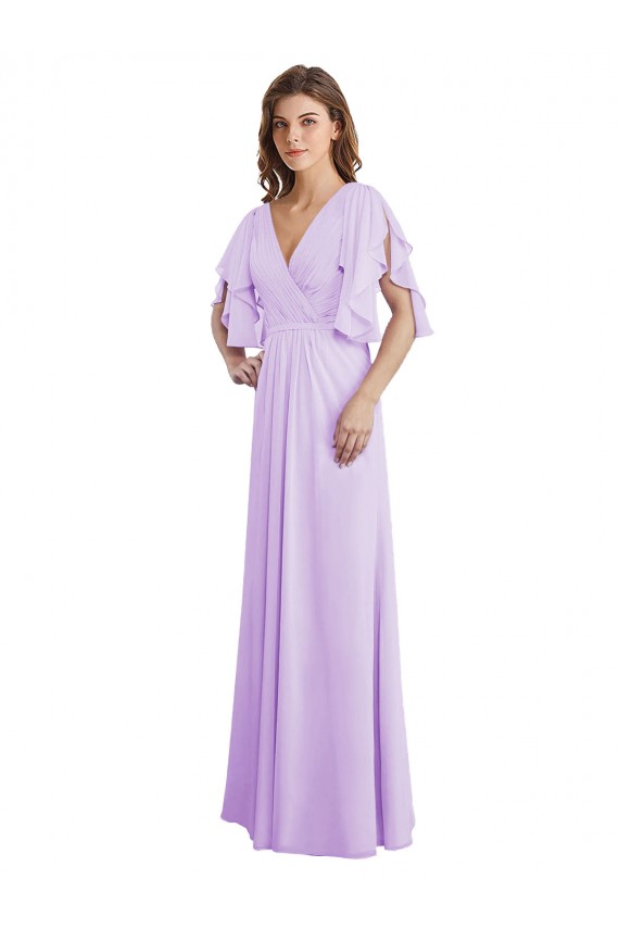 Soft Chiffon V-Back Long V-Neck Lilac A-Line Bridesmaid Dress Plymouth