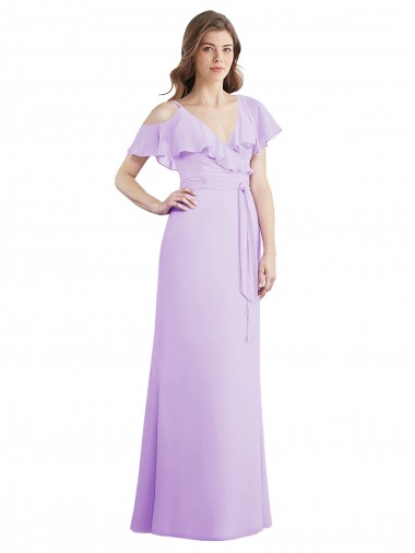 Soft Chiffon V-Back Long V-Neck Lilac A-Line Bridesmaid Dresses Plymouth
