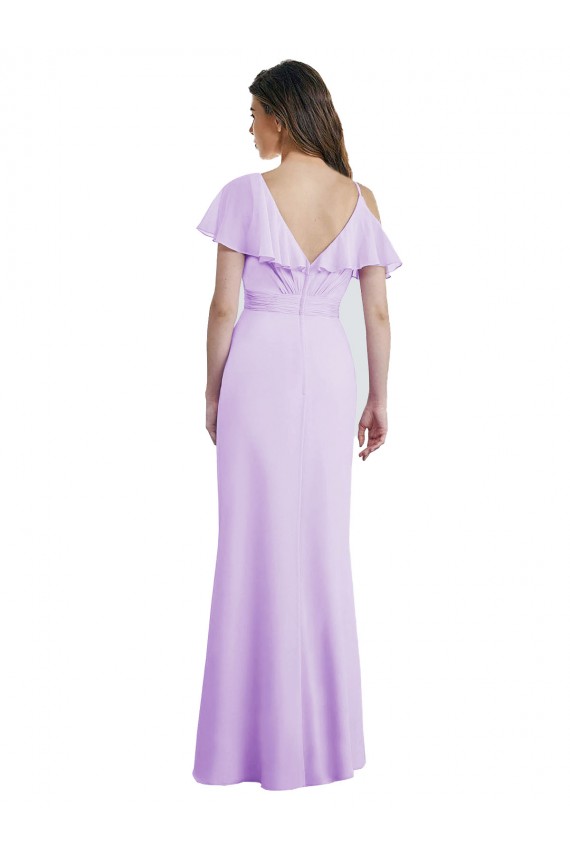 Soft Chiffon V-Back Long V-Neck Lilac A-Line Bridesmaid Dresses Plymouth