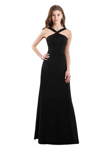 Soft Chiffon Open Back Long Halter Neck Black A-Line Bridesmaid Dress Plymouth