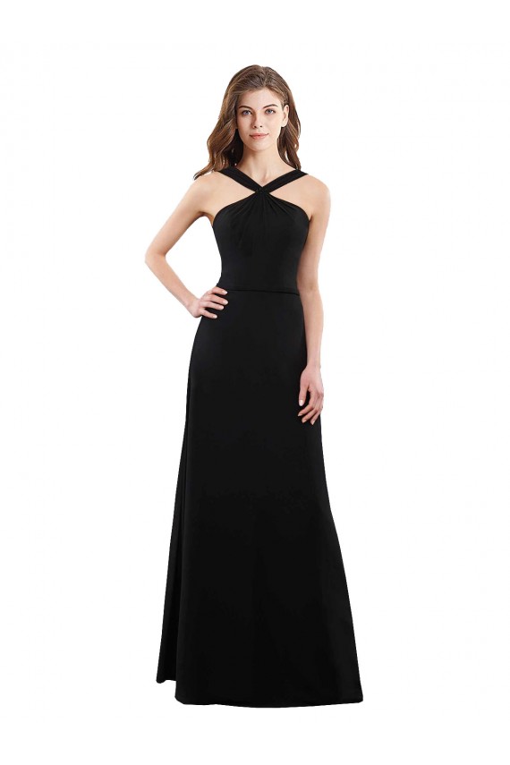 Soft Chiffon Open Back Long Halter Neck Black A-Line Bridesmaid Dress Plymouth