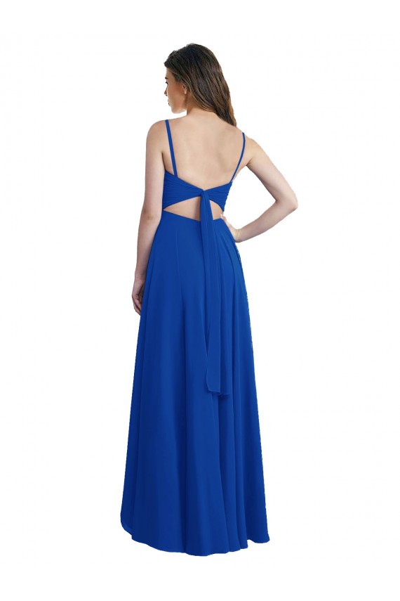 Soft Chiffon Open Back Long Spaghetti Straps Royal Blue A-Line High Low Bridesmaid Dress Plymouth