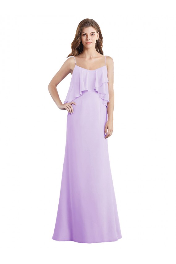 Chiffon Low Back Long Spaghetti Straps A-Line Bridesmaid Dress / Evening Dress Plymouth