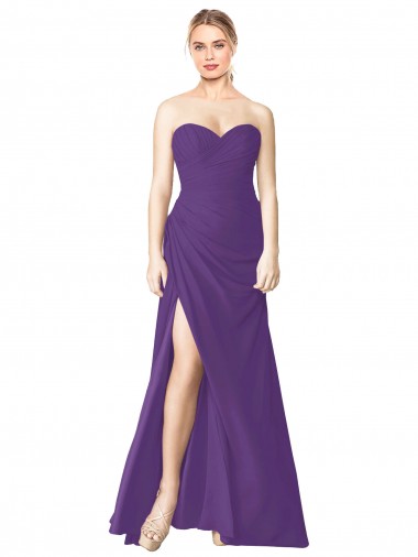 Soft Chiffon Low Back Long Sweetheart Plum Purple A-Line Bridesmaid Dress Plymouth