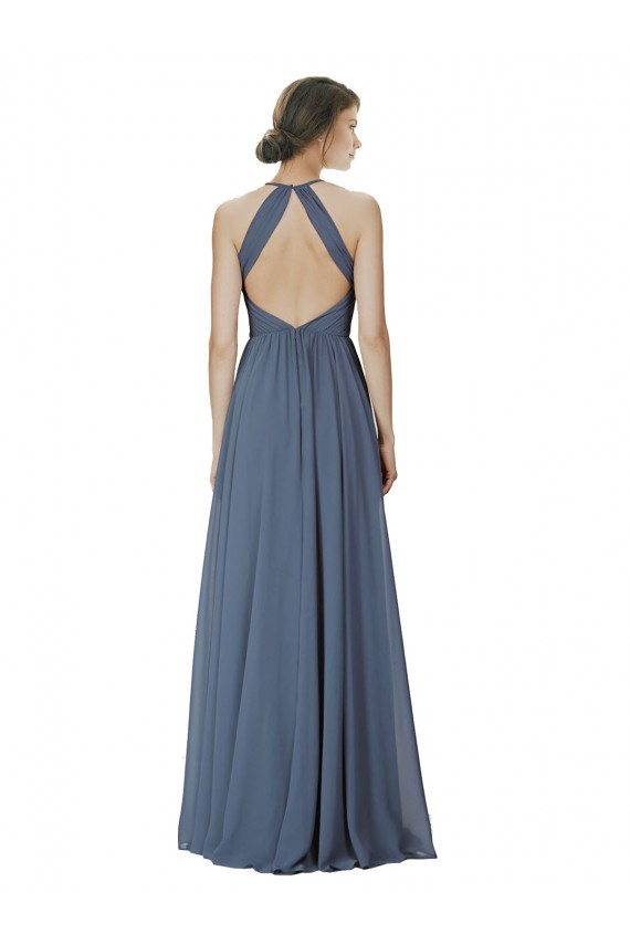 Soft Chiffon Open Back Long Halter Neck Silver Stone A-Line Formal Dress / Bridesmaid Dress Plymouth