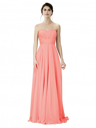Soft Chiffon Long Strapless Peach A-Line Bridesmaid Dress Plymouth