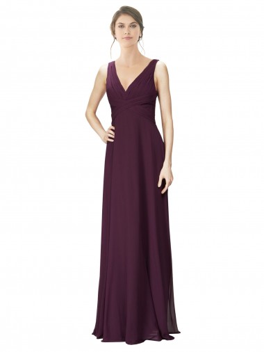 Soft Chiffon & Lace Long V-Neck A-Line Bridesmaid Gown Plymouth
