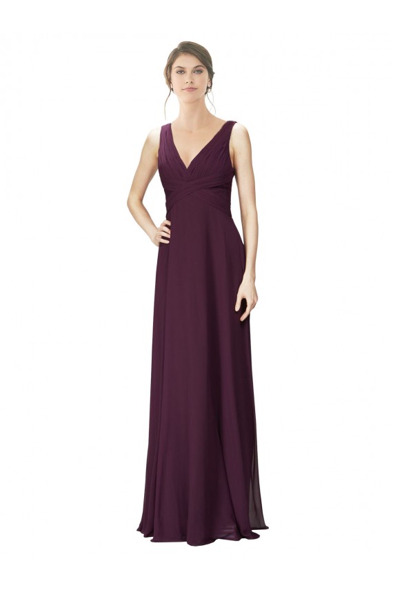 Soft Chiffon & Lace Long V-Neck A-Line Bridesmaid Gown Plymouth