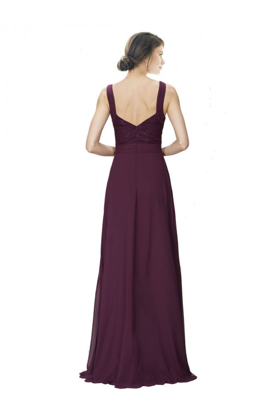 Soft Chiffon & Lace Long V-Neck A-Line Bridesmaid Gown Plymouth