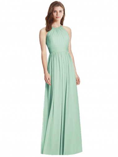 Soft Chiffon Open Back Long Halter Neck Mint Green A-Line Semi Formal Evening Dress / Bridesmaid Dress Plymouth