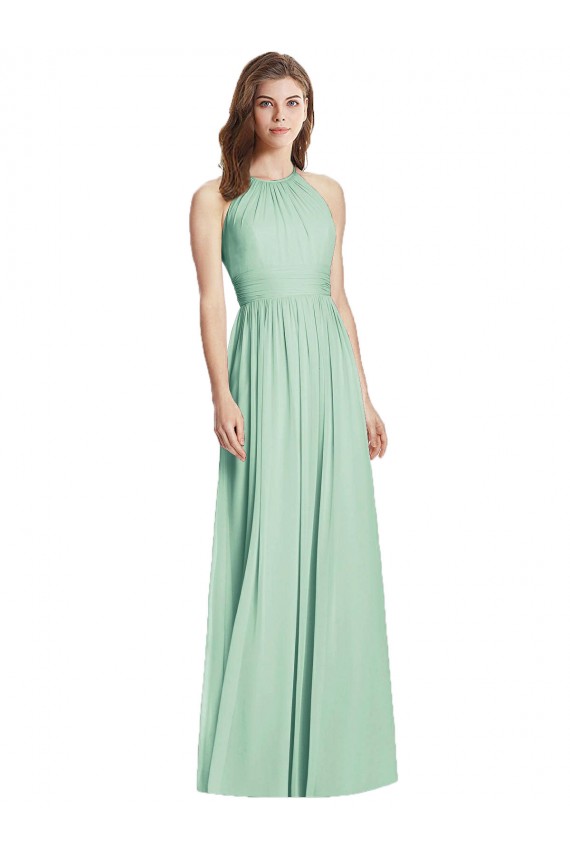 Soft Chiffon Open Back Long Halter Neck Mint Green A-Line Semi Formal Evening Dress / Bridesmaid Dress Plymouth