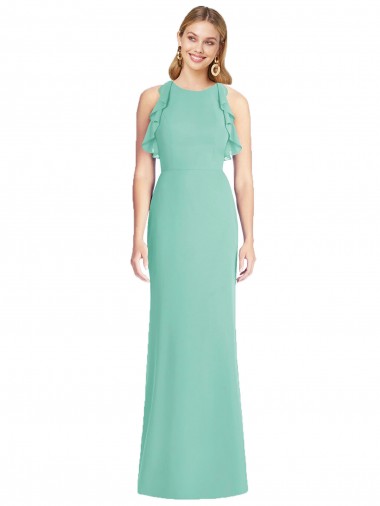 Soft Chiffon Open Back Long Jewel Neck Mermaid Bridesmaid Dress Plymouth