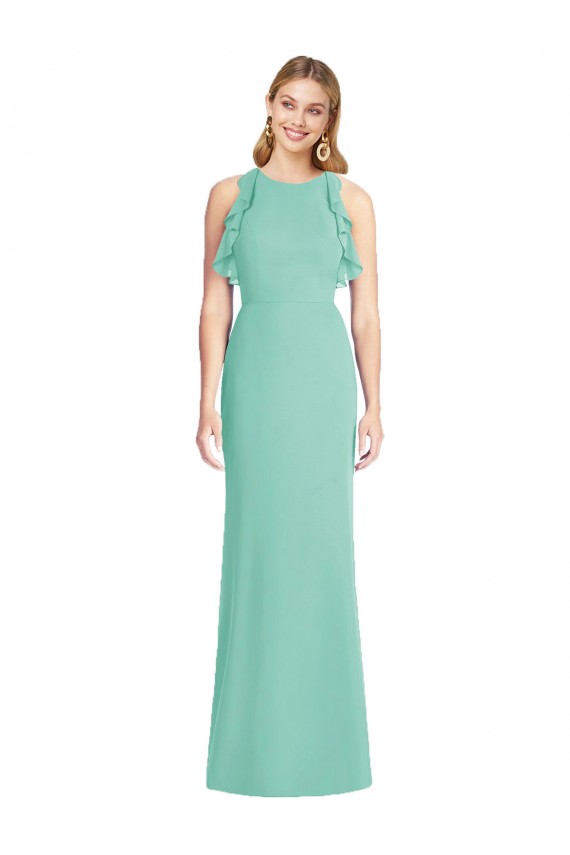 Soft Chiffon Open Back Long Jewel Neck Mermaid Bridesmaid Dress Plymouth