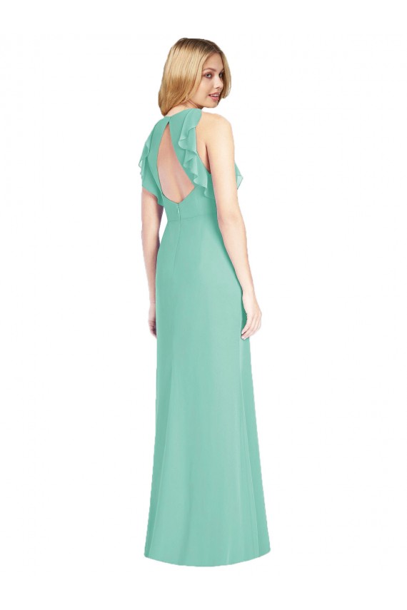 Soft Chiffon Open Back Long Jewel Neck Mermaid Bridesmaid Dress Plymouth