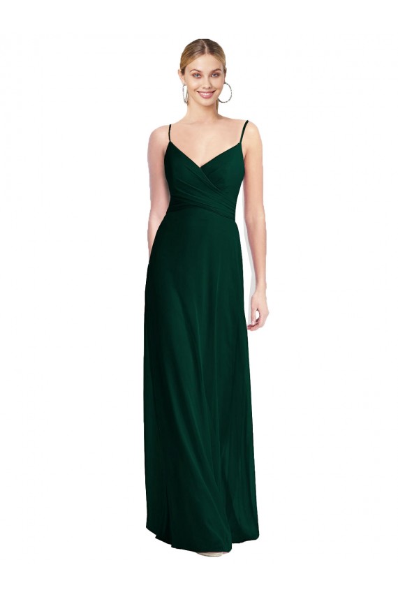 Soft Chiffon Low Back Long Spaghetti Straps Ever Green A-Line Bridesmaid Dress Plymouth