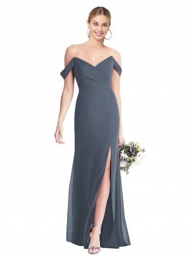 Soft Chiffon Low Back Long Off the Shoulder Trumpet Bridesmaid Dress Plymouth