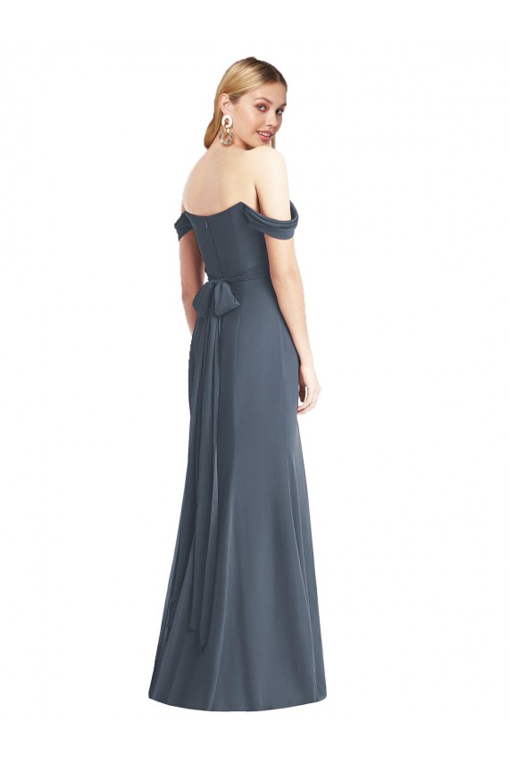 Soft Chiffon Low Back Long Off the Shoulder Trumpet Bridesmaid Dress Plymouth