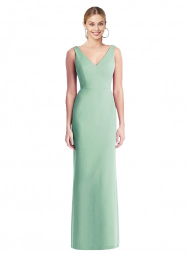 Soft Chiffon Tie Back Long V-Neck Trumpet Bridesmaid Dress Plymouth