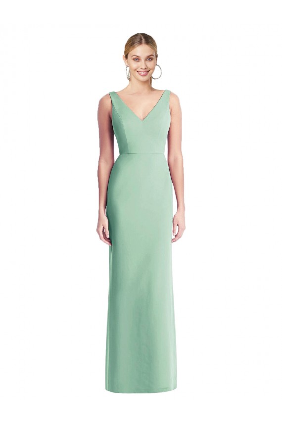 Soft Chiffon Tie Back Long V-Neck Trumpet Bridesmaid Dress Plymouth