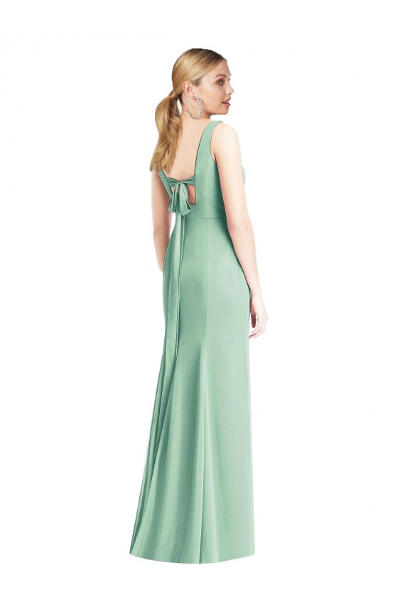 Soft Chiffon Tie Back Long V-Neck Trumpet Bridesmaid Dress Plymouth