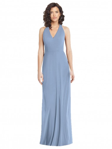 Soft Chiffon Open Back Long Halter Neck Trumpet Formal Evening Gown / Bridesmaid Dress Plymouth