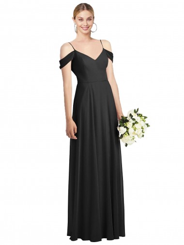 Soft Chiffon Long Spaghetti Straps Black A-Line Semi Formal Evening Dress / Bridesmaid Dress Plymouth
