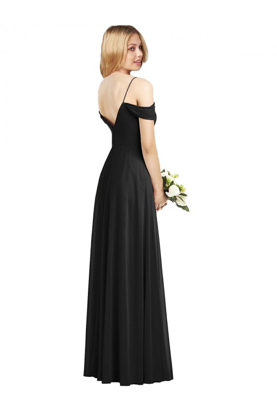 Soft Chiffon Long Spaghetti Straps Black A-Line Semi Formal Evening Dress / Bridesmaid Dress Plymouth