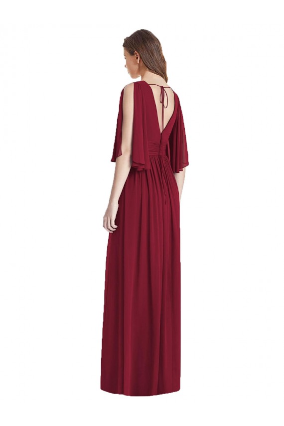Soft Chiffon Tie Back Long V-Neck Trumpet Semi Formal Evening Dress / Bridesmaid Dress Plymouth