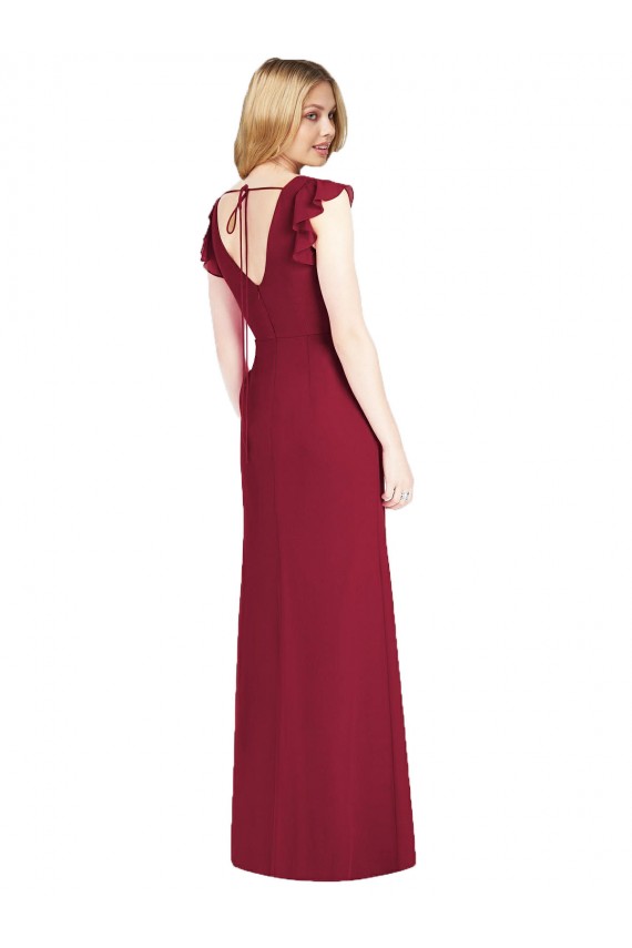 Soft Chiffon Tie Back Long V-Neck Mermaid Bridesmaid Dress Plymouth