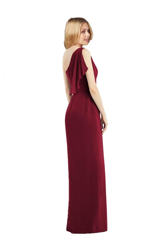 Soft Chiffon Long One Shoulder Olive Green Trumpet Bridesmaid Dress Plymouth