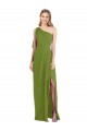 Soft Chiffon Long One Shoulder Olive Green Trumpet Bridesmaid Dress Plymouth