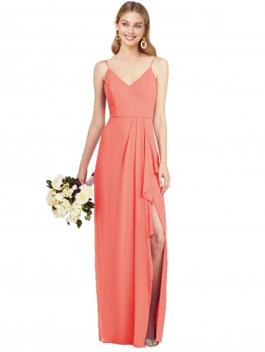 Soft Chiffon Long Spaghetti Straps Trumpet Formal Dress / Bridesmaid Dress Plymouth