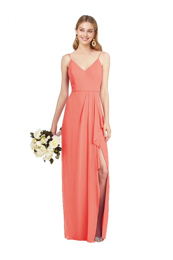 Soft Chiffon Long Spaghetti Straps Trumpet Formal Dress / Bridesmaid Dress Plymouth