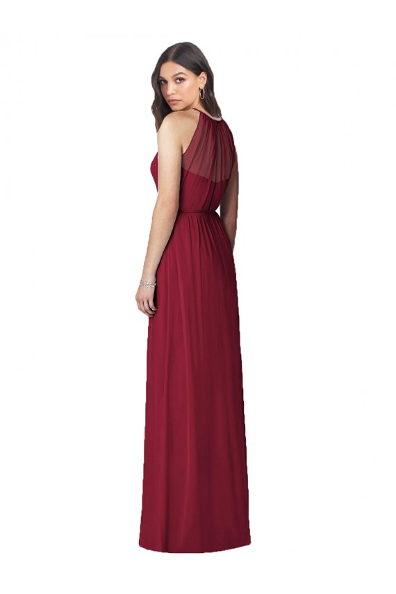 Soft Chiffon Long Halter Neck Burgundy Trumpet Bridesmaid Dress Plymouth
