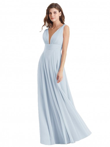 Lxue Chiffon Tie Back Long V-Neck A-Line Bridesmaid Dress Plymouth